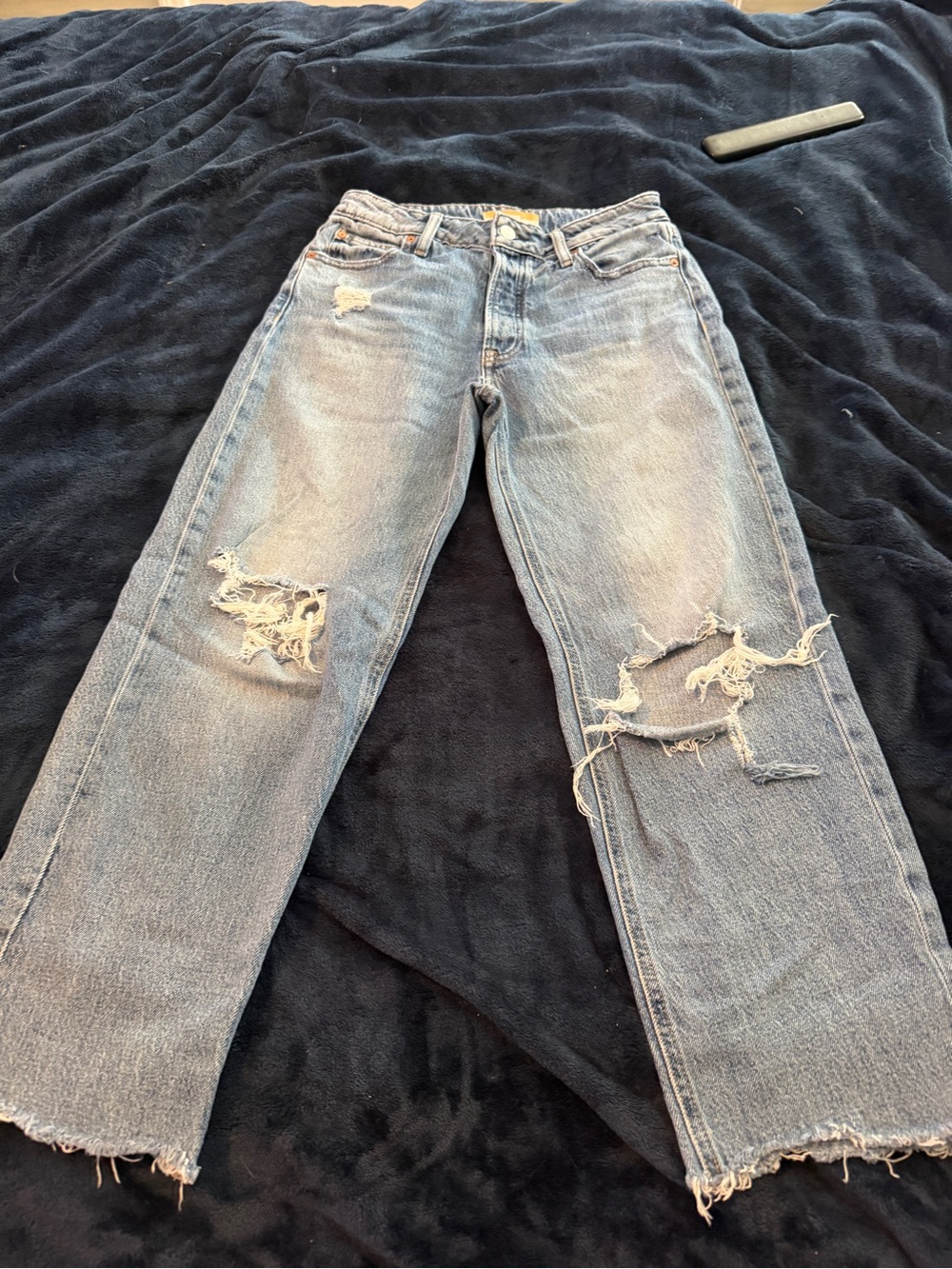Ripped Light Blue Cropped Ankle Jeans